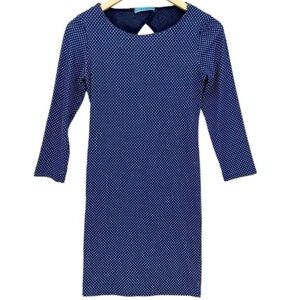 Alice + Olivia Long Sleeved Fitted Blue and White Mini Dress with Open Back